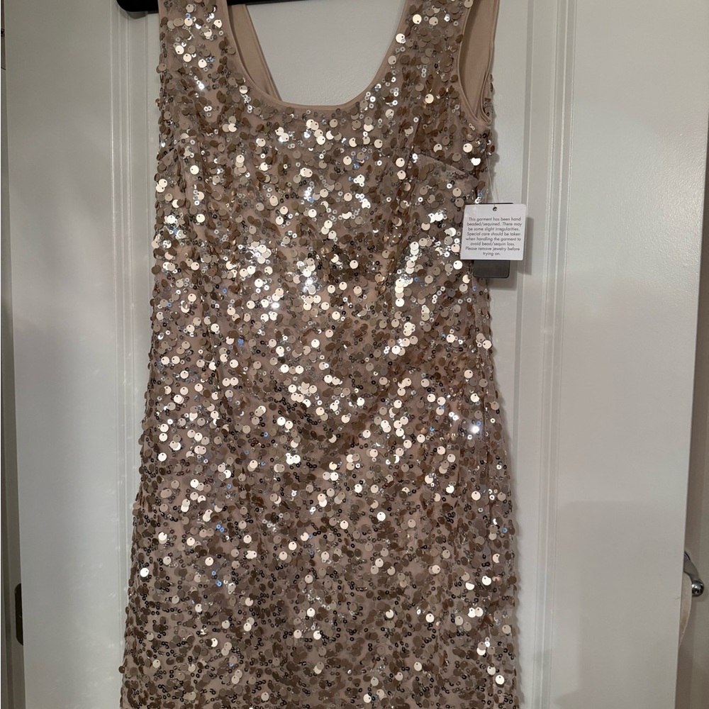 Guess Sequin Mini Dress in Gold and Cream